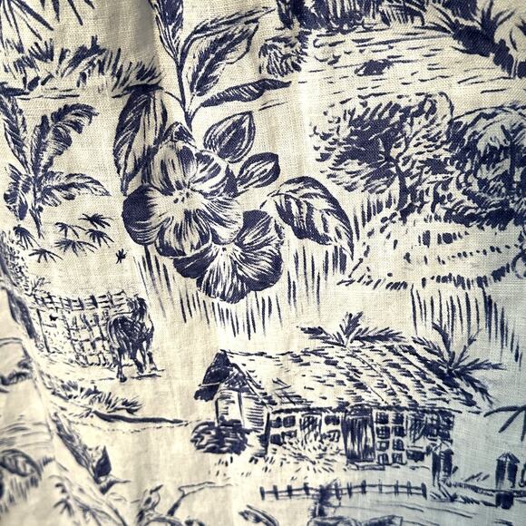 Joie Linen Midi Skirt Womens Medium White Blue Pull On Beachy Tropical Floral - Picture 7 of 10